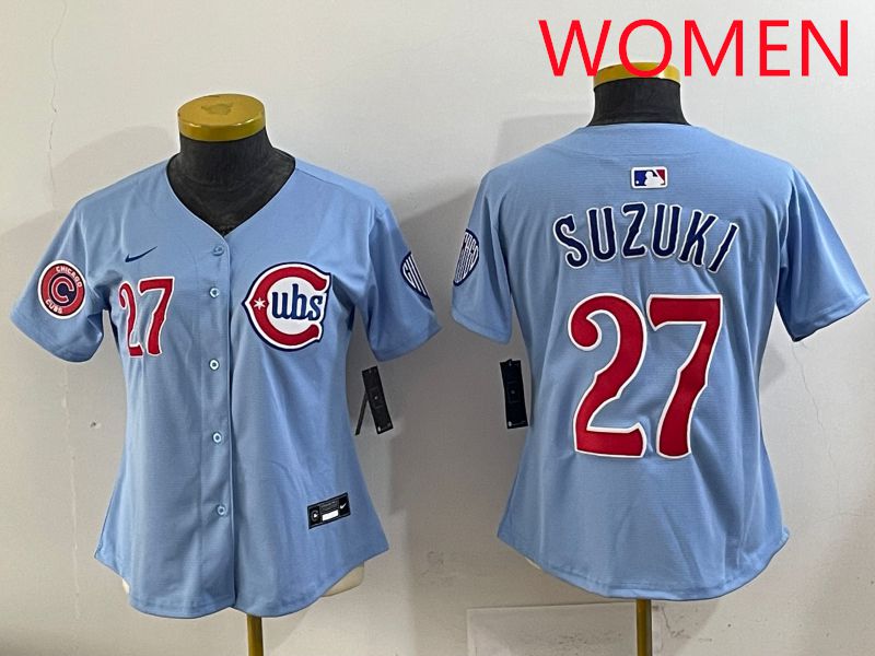 Women 2025 Chicago Cubs #27 Suzuki Light Blue Game Nike MLB Jersey style 3